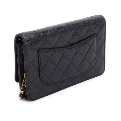 Chanel Black Quilted Caviar Leather Classic Wallet on Chain