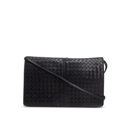 Bottega Veneta Vintage Black Intrecciato Leather Clutch