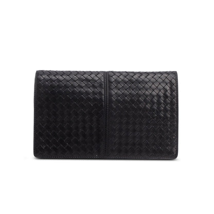 Bottega Veneta Vintage Black Intrecciato Leather Clutch