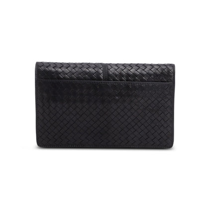 Bottega Veneta Vintage Black Intrecciato Leather Clutch