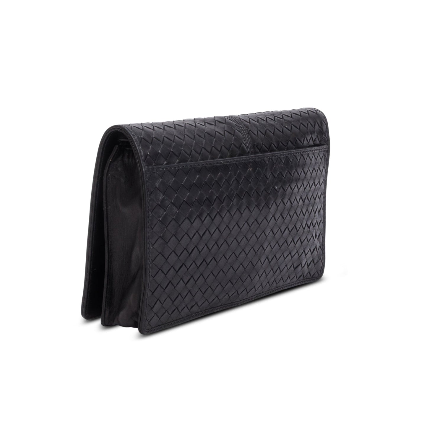 Bottega Veneta Vintage Black Intrecciato Leather Clutch