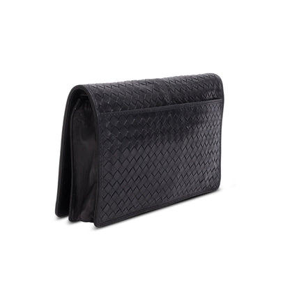 Bottega Veneta Vintage Black Intrecciato Leather Clutch