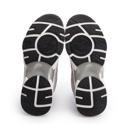 Chanel Grey Interlocking CC Logo Suede Sneakers, Size 35.5