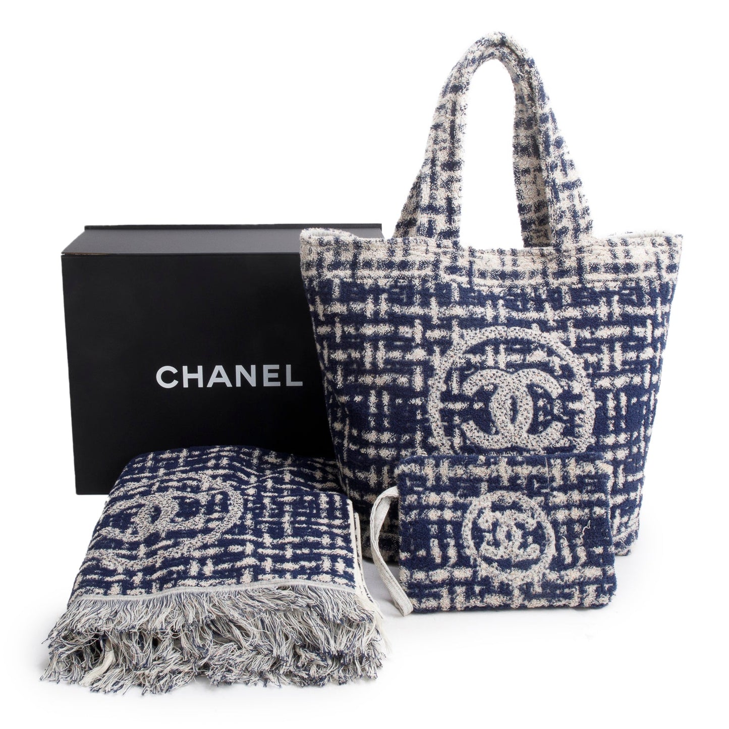 Chanel 2023 Blue Terry Cloth CC Beach Tote Set