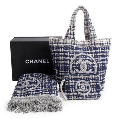 Chanel 2023 Blue Terry Cloth CC Beach Tote Set