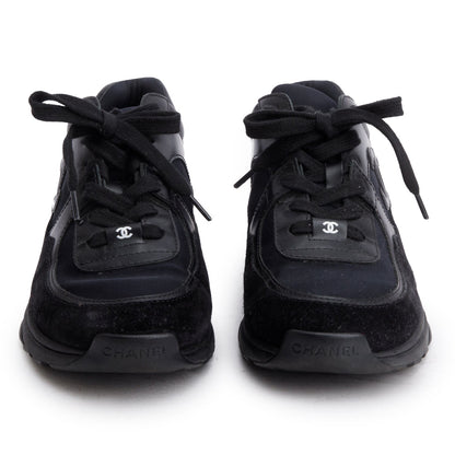 Chanel Black Calfskin Suede CC Logo Sneakers, Size 38