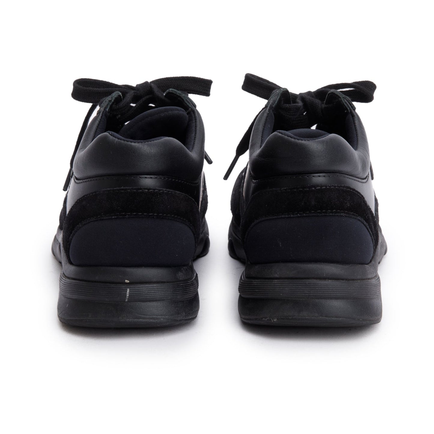 Chanel Black Calfskin Suede CC Logo Sneakers, Size 38