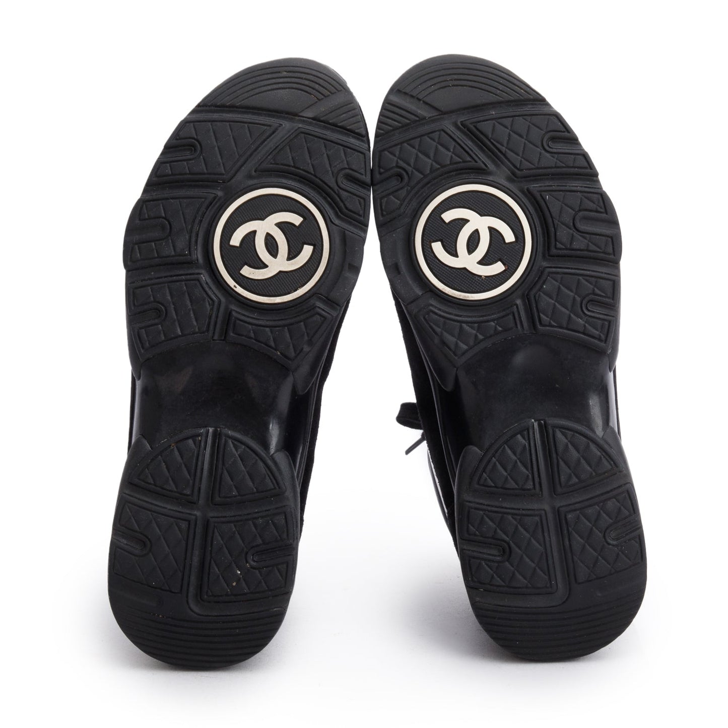 Chanel Black Calfskin Suede CC Logo Sneakers, Size 38