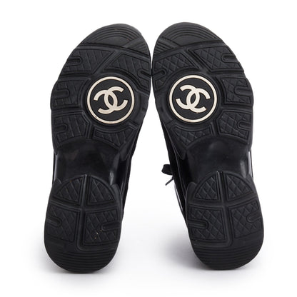 Chanel Black Calfskin Suede CC Logo Sneakers, Size 38