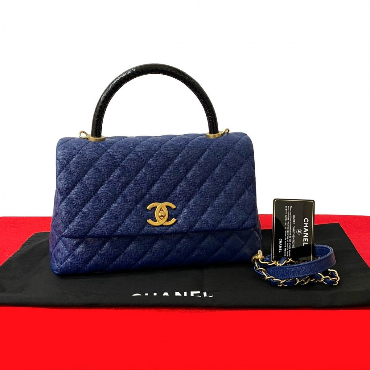 CHANEL Shoulder Bag Matt caviar skin blue Matrasse