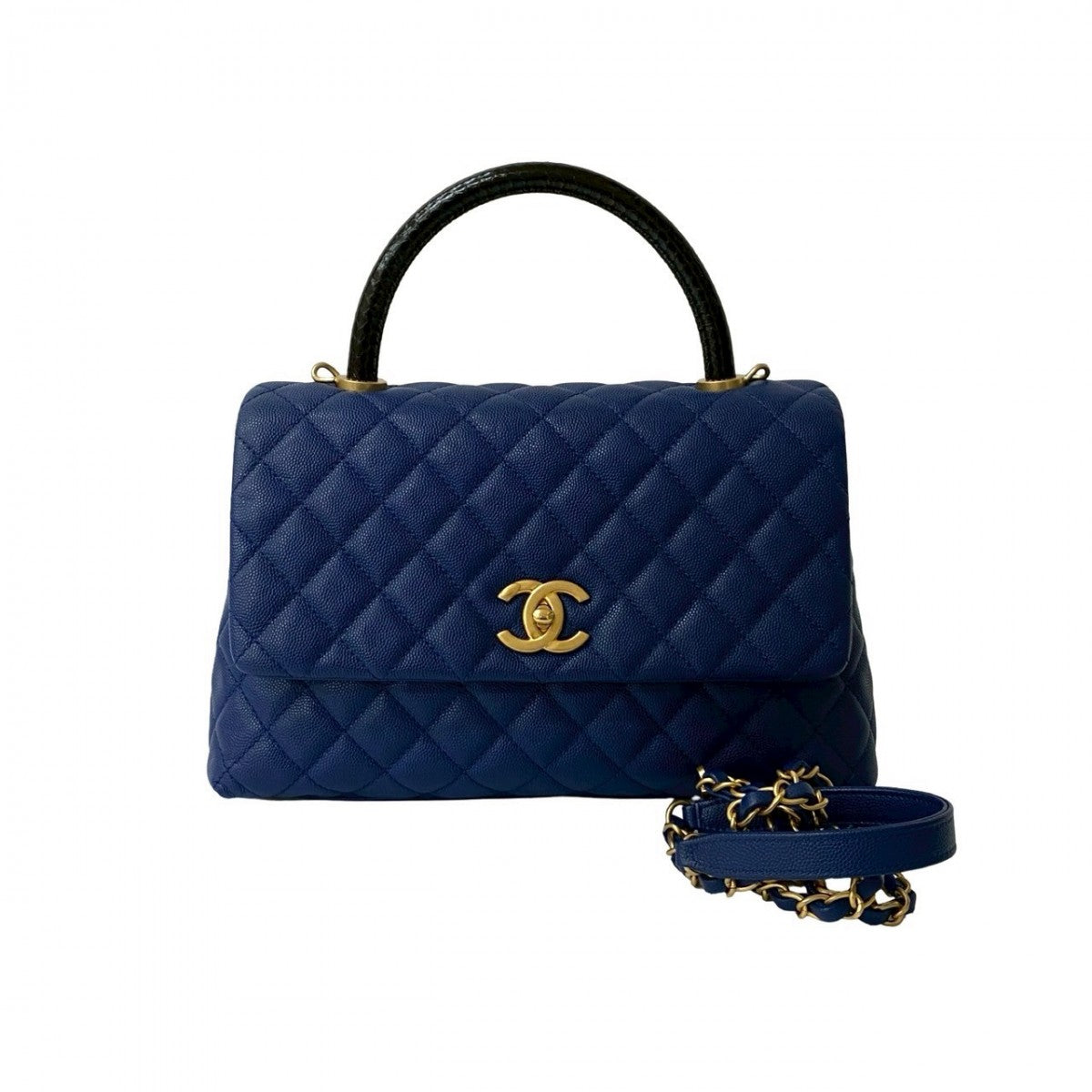 CHANEL Shoulder Bag Matt caviar skin blue Matrasse