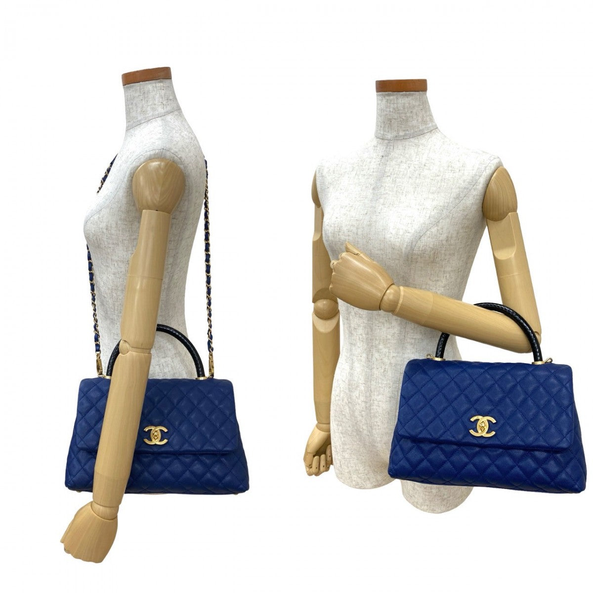 CHANEL Shoulder Bag Matt caviar skin blue Matrasse