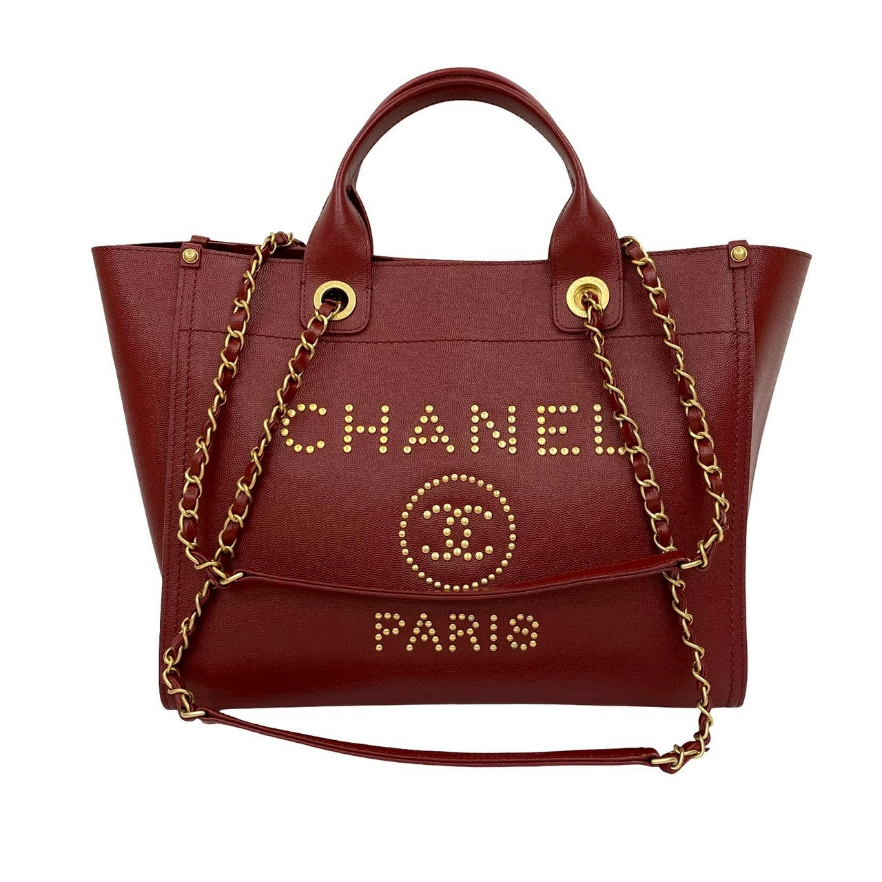 CHANEL Shoulder Bag Matt caviar skin Red Deauville