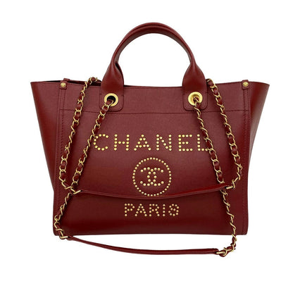 CHANEL Shoulder Bag Matt caviar skin Red Deauville