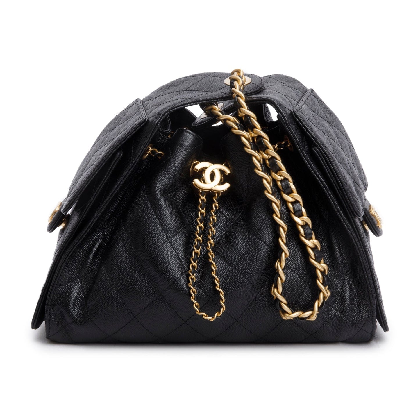 Chanel 2025 Black Caviar Leather 25 Small Bucket Bag