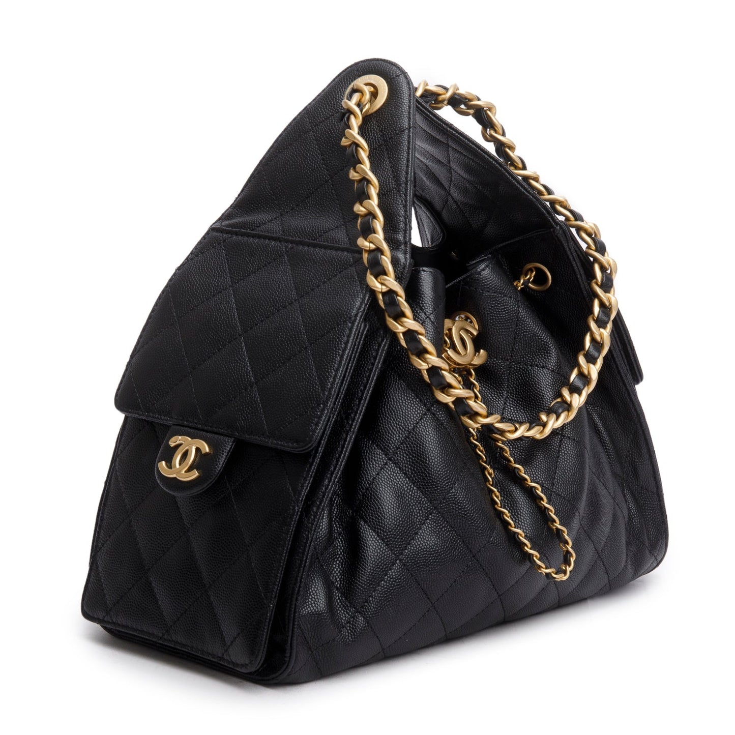 Chanel 2025 Black Caviar Leather 25 Small Bucket Bag