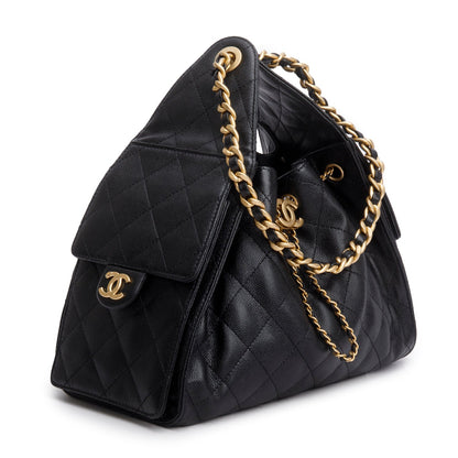 Chanel 2025 Black Caviar Leather 25 Small Bucket Bag