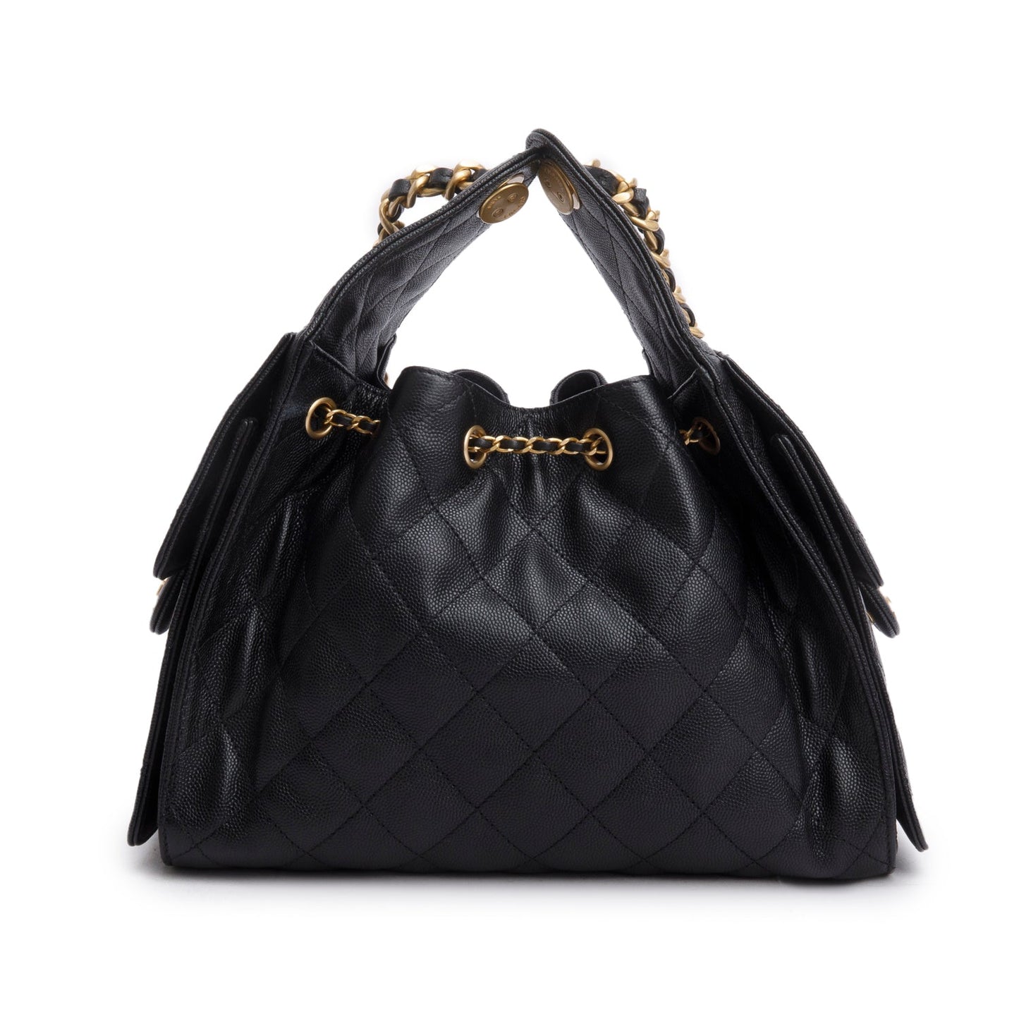 Chanel 2025 Black Caviar Leather 25 Small Bucket Bag