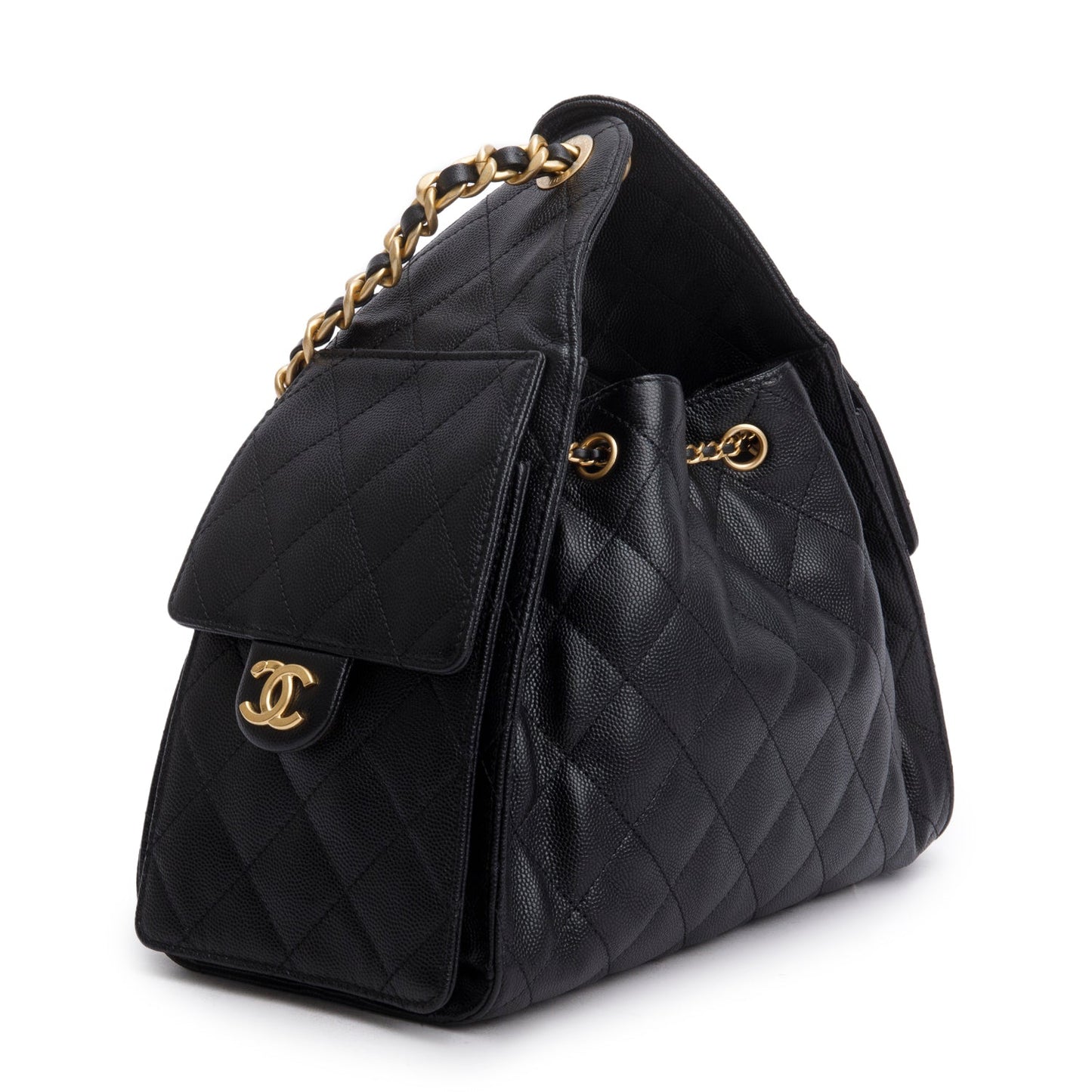 Chanel 2025 Black Caviar Leather 25 Small Bucket Bag