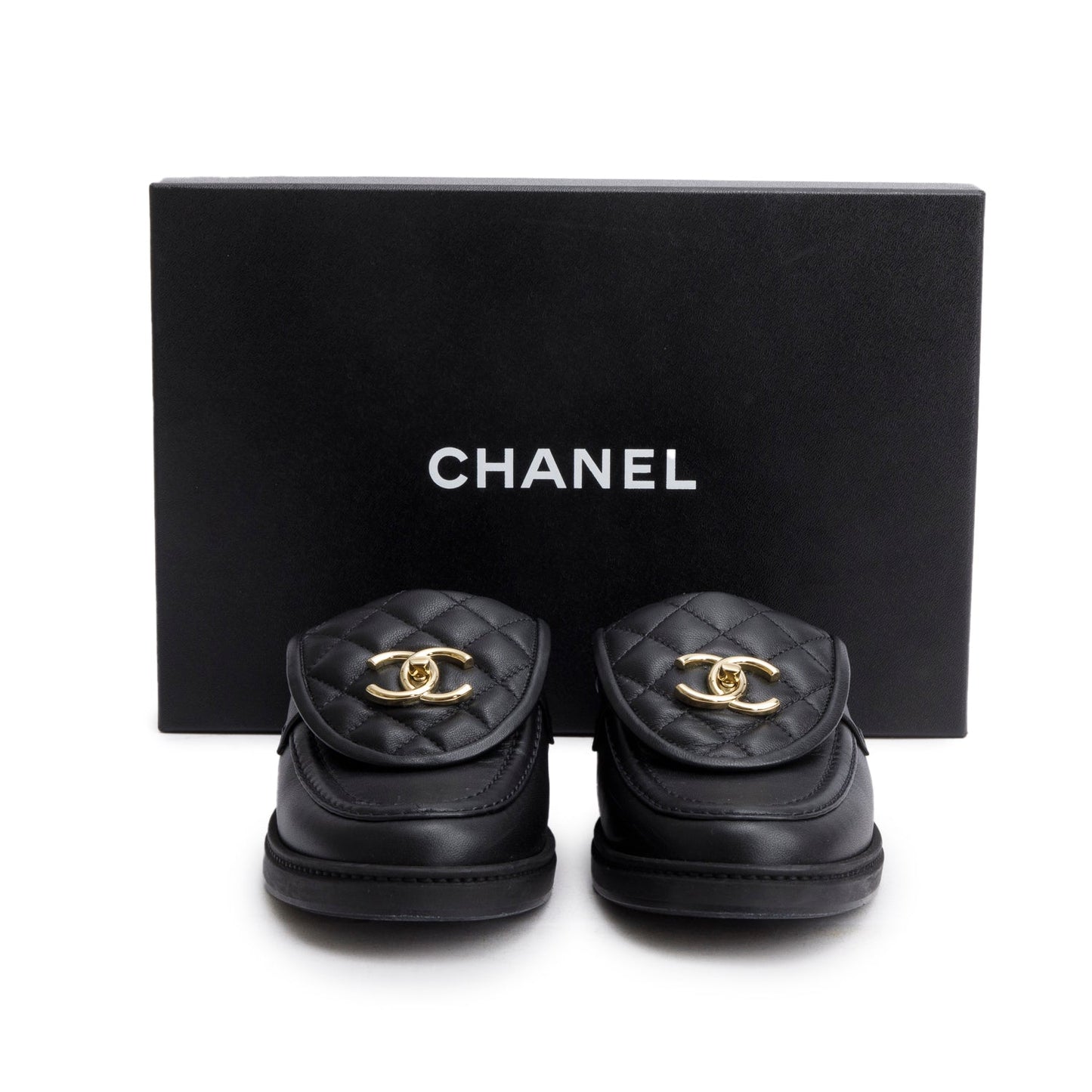 Chanel 2025 Black Quilted Leather CC Logo Mule, Size 38.5