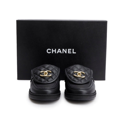 Chanel 2025 Black Quilted Leather CC Logo Mule, Size 38.5
