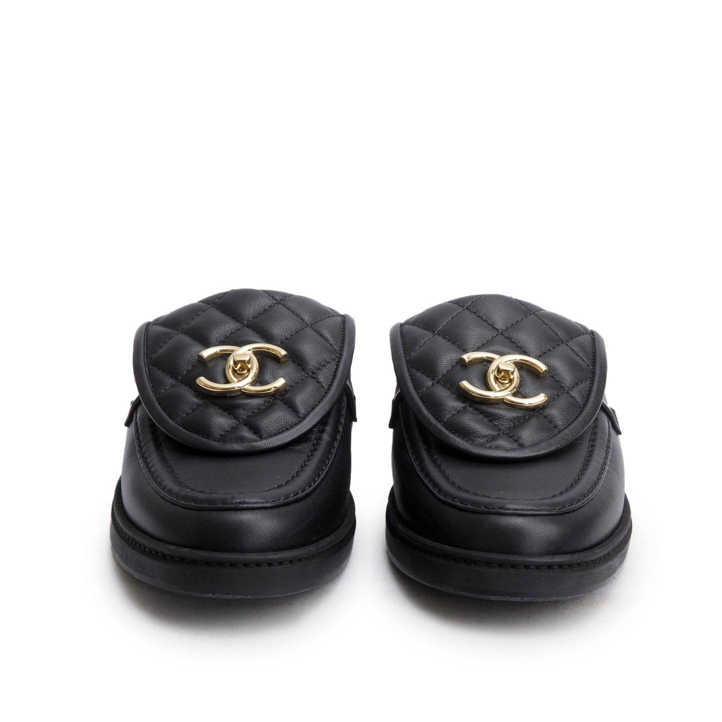 Chanel 2025 Black Quilted Leather CC Logo Mule, Size 38.5