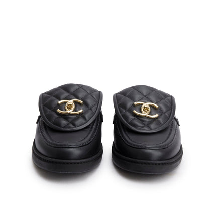 Chanel 2025 Black Quilted Leather CC Logo Mule, Size 38.5
