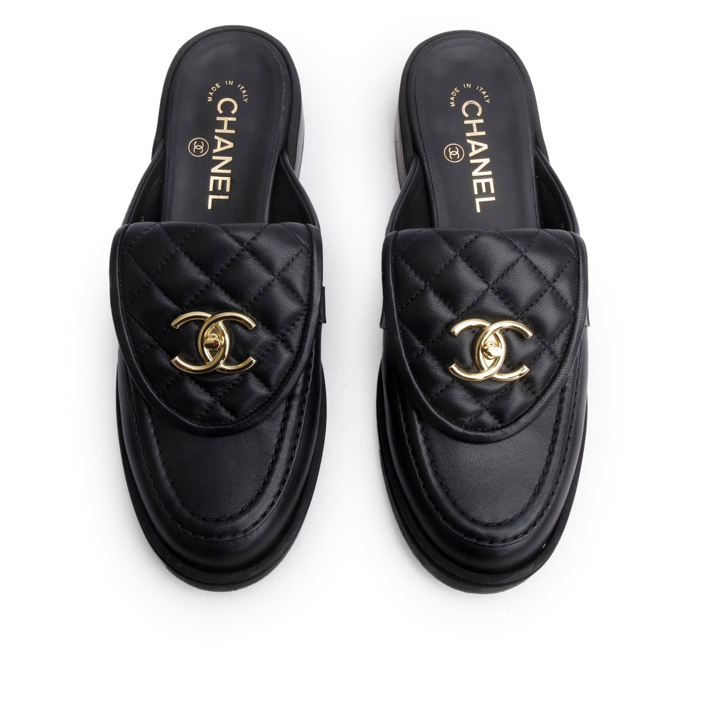 Chanel 2025 Black Quilted Leather CC Logo Mule, Size 38.5