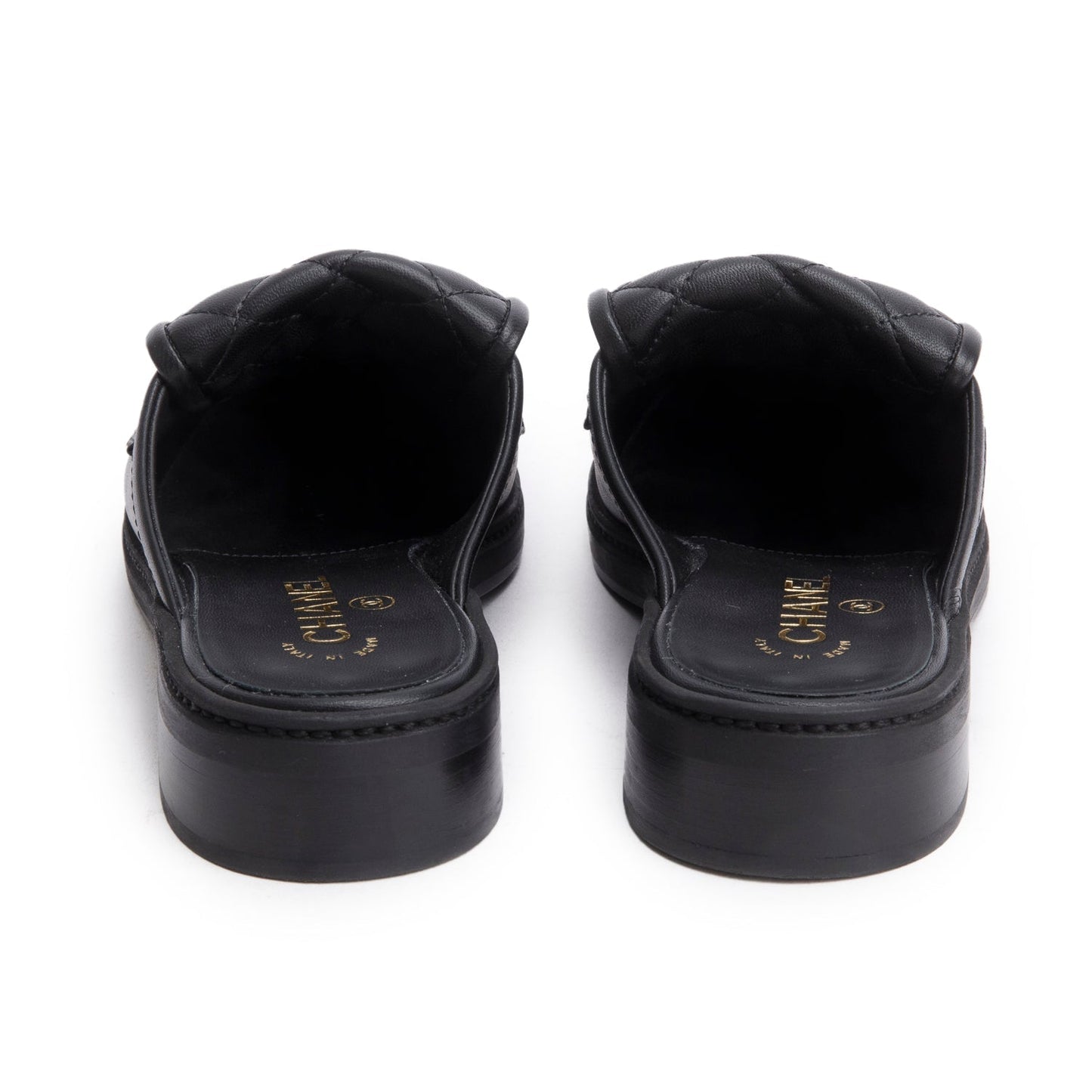 Chanel 2025 Black Quilted Leather CC Logo Mule, Size 38.5