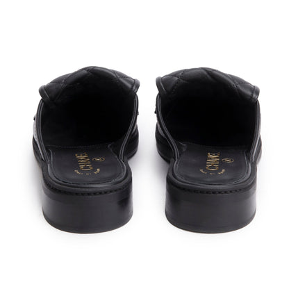 Chanel 2025 Black Quilted Leather CC Logo Mule, Size 38.5