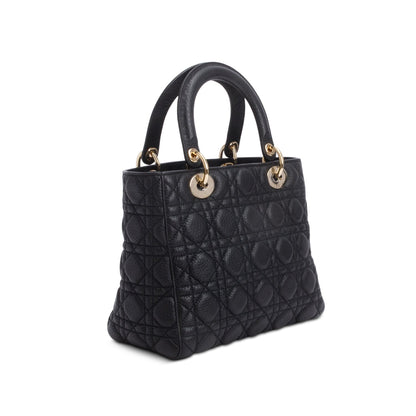 Christian Dior Black Grained Calfskin Cannage Medium Lady Dior