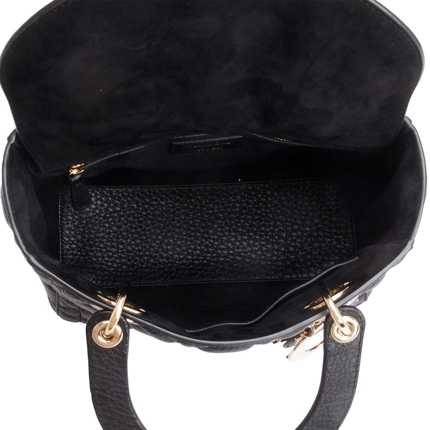 Christian Dior Black Grained Calfskin Cannage Medium Lady Dior