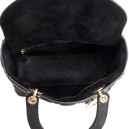 Christian Dior Black Grained Calfskin Cannage Medium Lady Dior