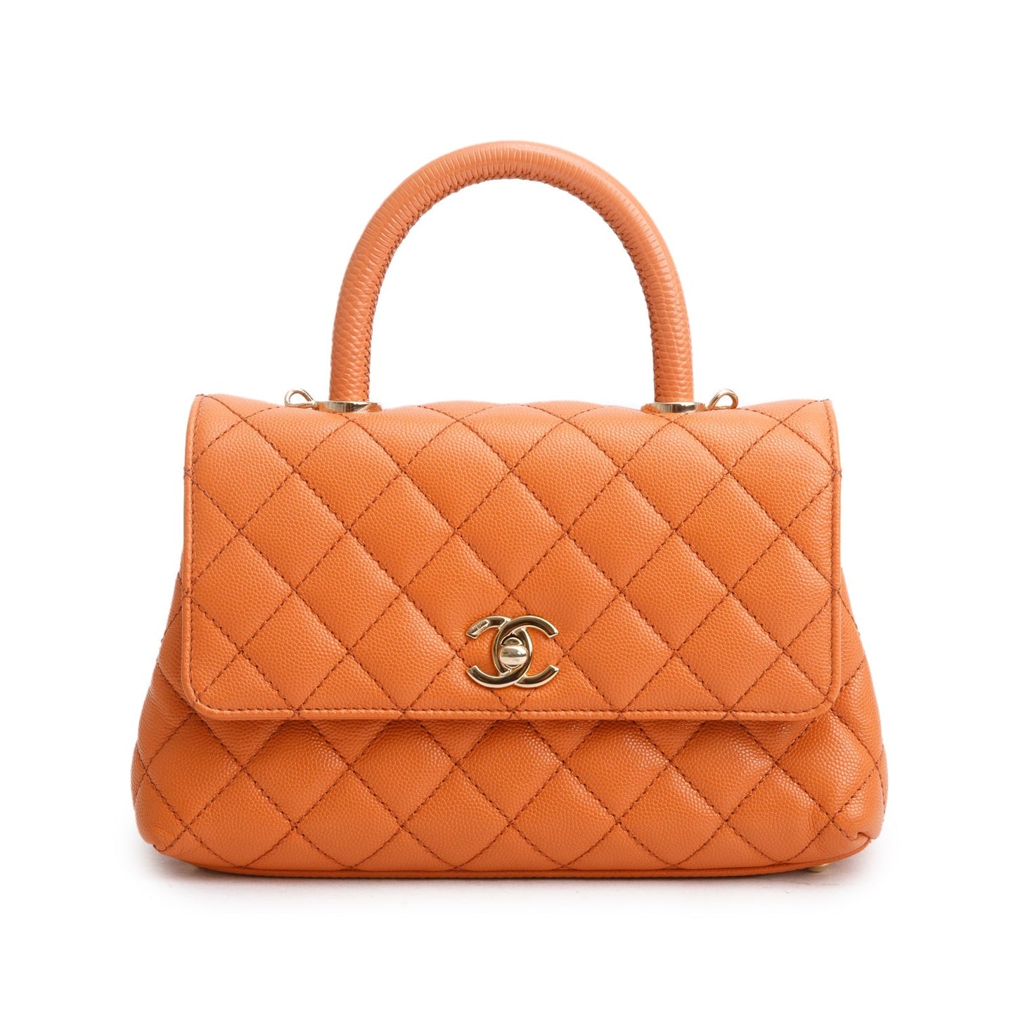 Chanel Orange Caviar Quilted Mini Coco Handle Flap