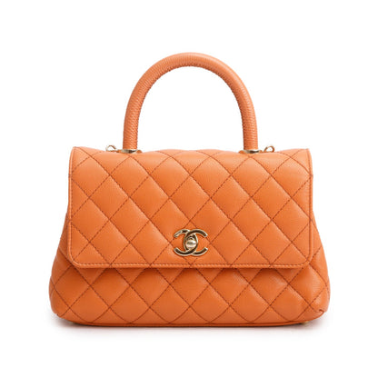 Chanel Orange Caviar Quilted Mini Coco Handle Flap