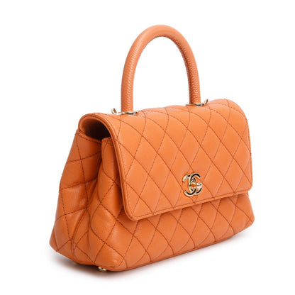 Chanel Orange Caviar Quilted Mini Coco Handle Flap