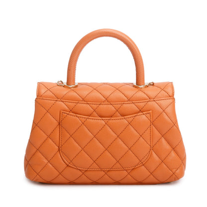 Chanel Orange Caviar Quilted Mini Coco Handle Flap