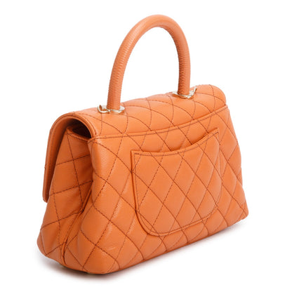Chanel Orange Caviar Quilted Mini Coco Handle Flap