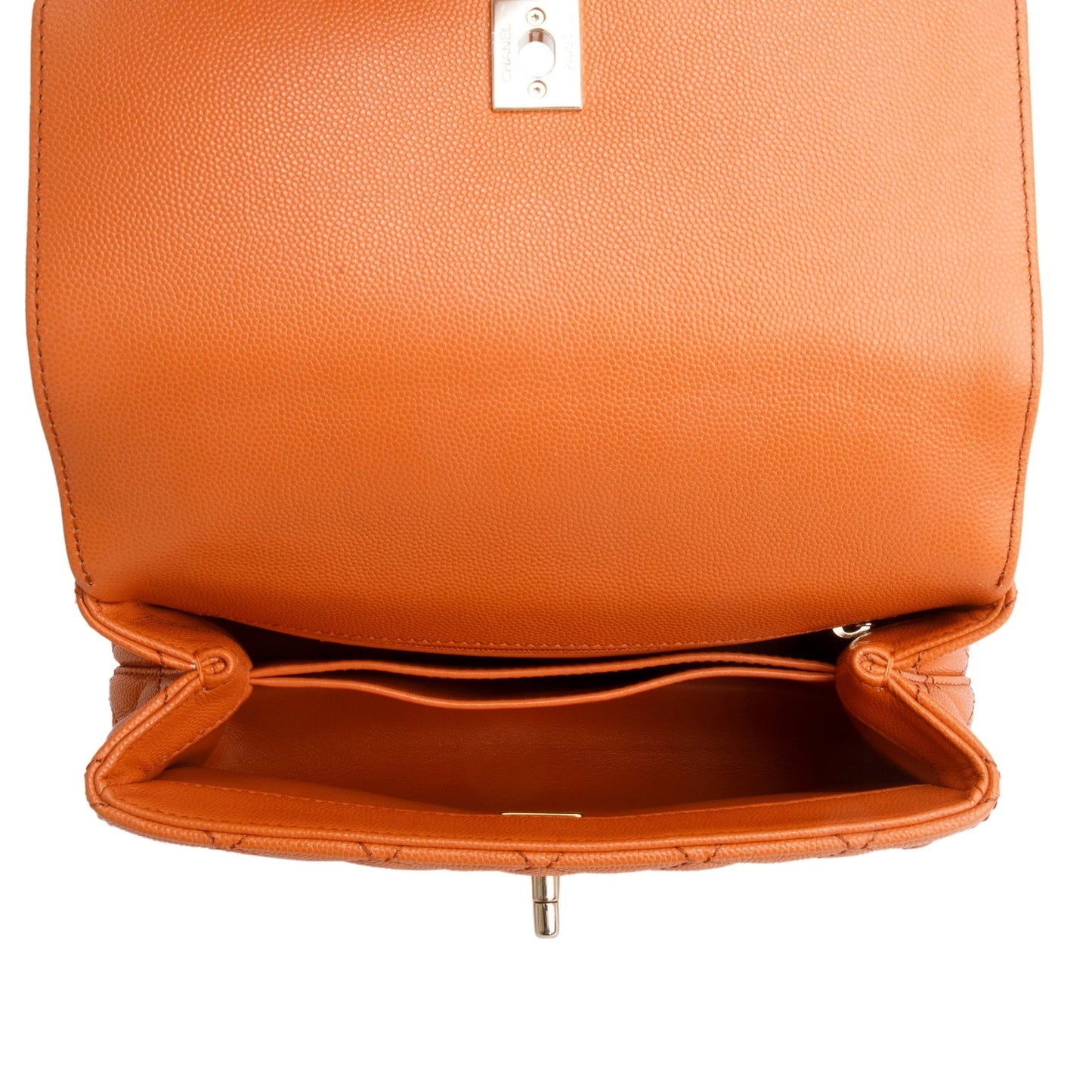 Chanel Orange Caviar Quilted Mini Coco Handle Flap