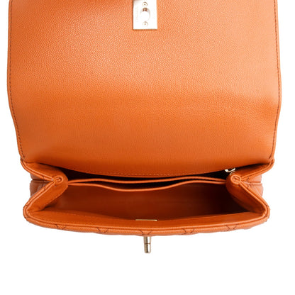 Chanel Orange Caviar Quilted Mini Coco Handle Flap