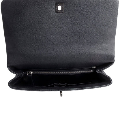 Chanel Black Caviar Lizard Quilted Large Coco Handle Flap Bag