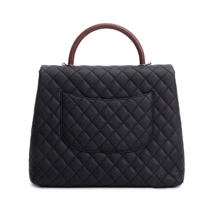Chanel Black Caviar Lizard Quilted Large Coco Handle Flap Bag