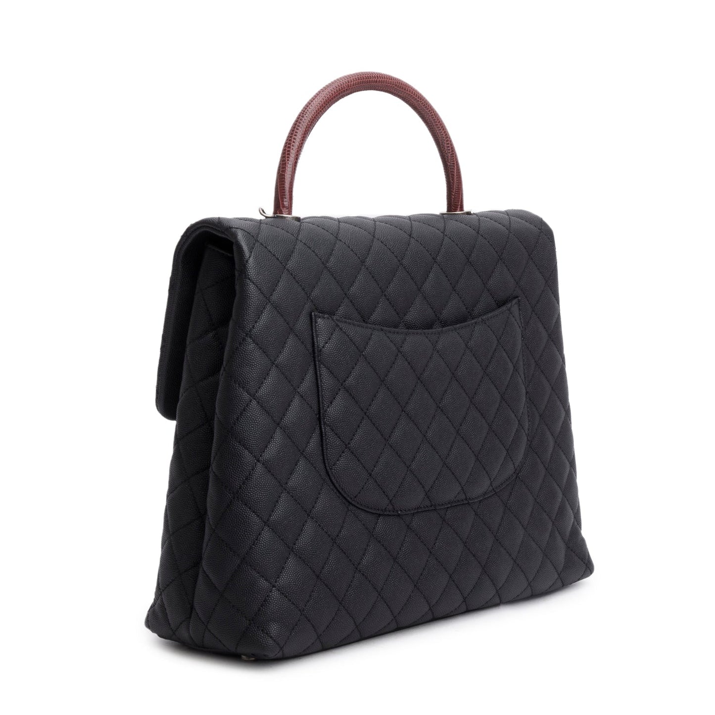 Chanel Black Caviar Lizard Quilted Large Coco Handle Flap Bag
