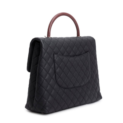 Chanel Black Caviar Lizard Quilted Large Coco Handle Flap Bag