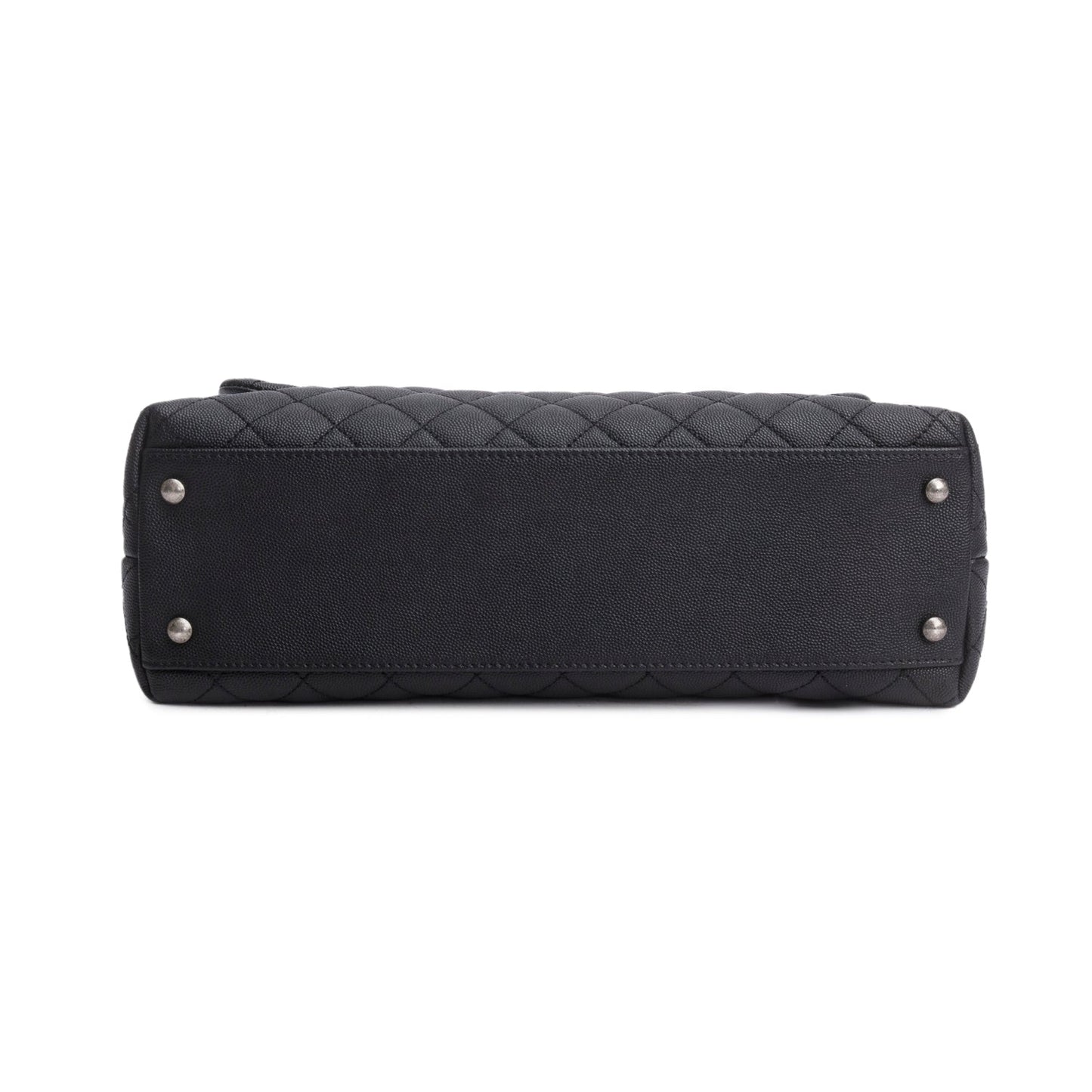 Chanel Black Caviar Lizard Quilted Large Coco Handle Flap Bag