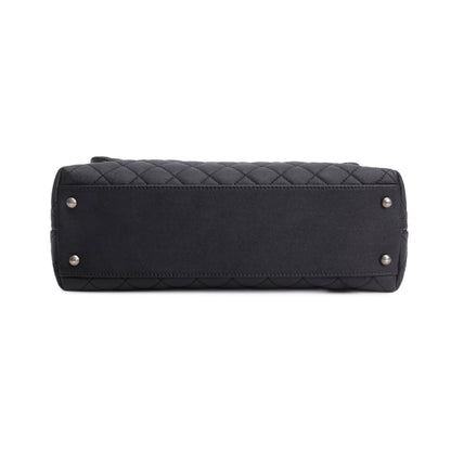 Chanel Black Caviar Lizard Quilted Large Coco Handle Flap Bag