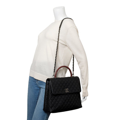 Chanel Black Caviar Lizard Quilted Large Coco Handle Flap Bag