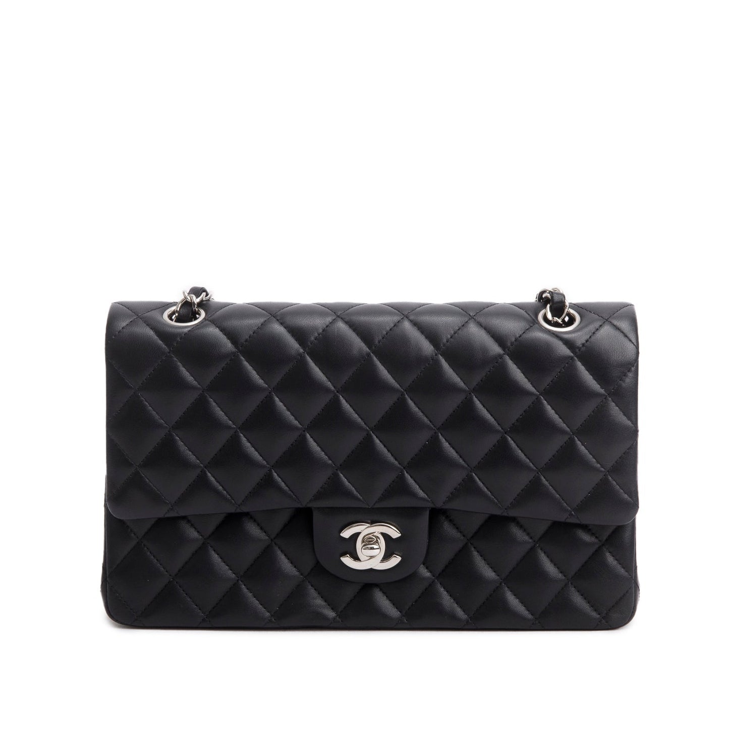 Chanel Black Quilted Lambskin Leather Classic Medium Double Flap Bag