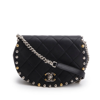 Chanel Black Lambskin Quilted Small Studded Bubble Flap
