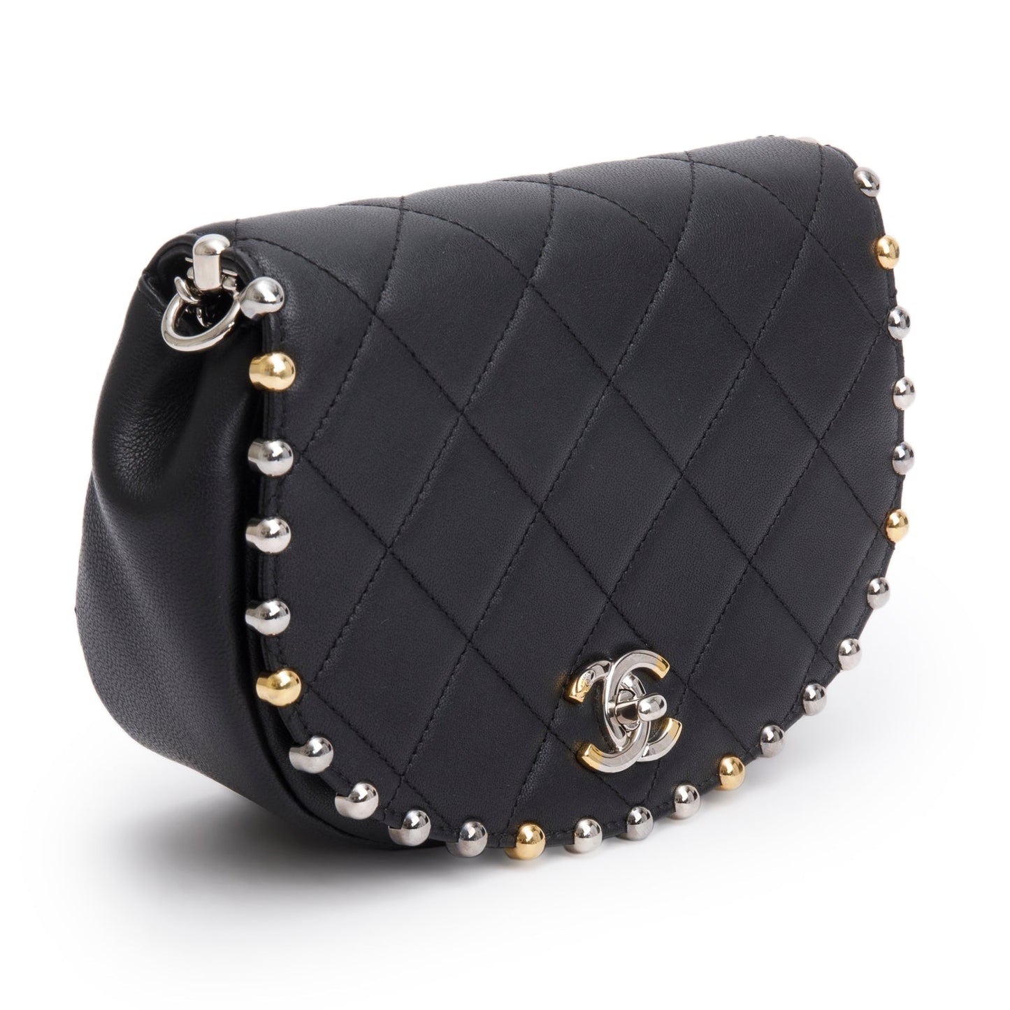 Chanel Black Lambskin Quilted Small Studded Bubble Flap